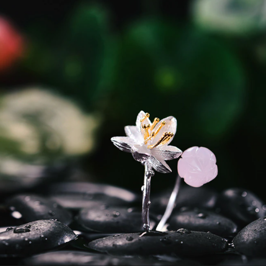 Lotusblume | Ring |  Sterling Silber| Aventurin-Quarz oder Rosenquarz