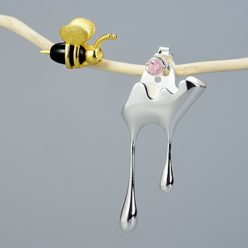 Nyuki Bee | Bienen Ohrringe  | 925 Sterling Silber mit Achat und Zirkonia